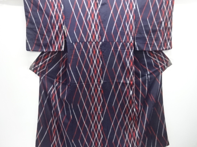 JAPANESE KIMONO / ANTIQUE OMESHI / TAISHO ROMAN STYLE / WOVEN DIAGONAL GRID